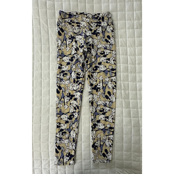 LULAROE Womens Leggings One Size Beige Mickey Mouse All Over Print Ankle Stretch - Picture 1 of 12